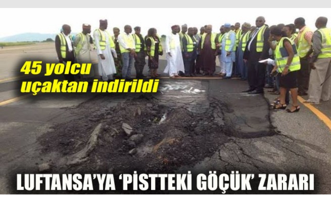 Nijerya Nnamdi Azikiwe Havalimanı pistinin son metrelerinde oluşan bir göçük