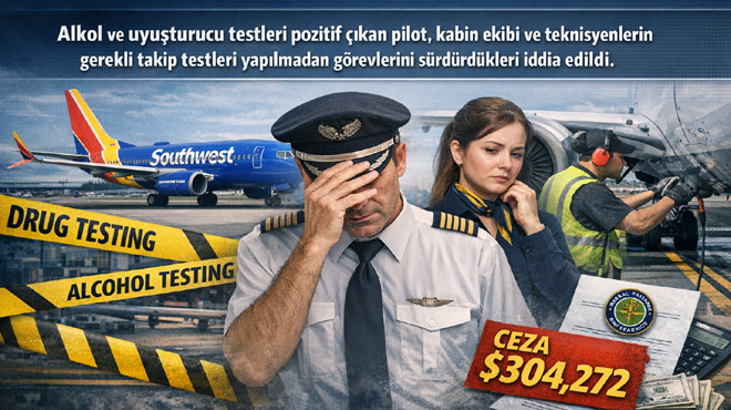 Southwest Airlines Havayolu’na 304 Bin Dolar Ceza ABD Federal Havacılık İdaresi (FAA), Southwest Airlines’a uyuşturucu ve alkol