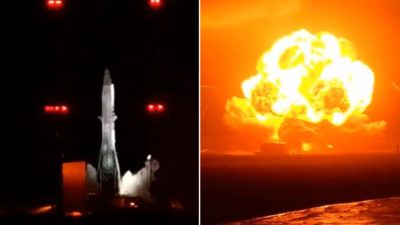 Blue Origin'in Yeni Glenn Roketi Florida'da fırlatma platformunda test sırasında