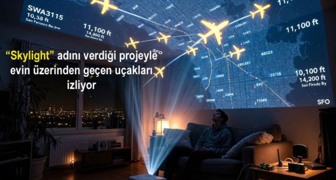 Tavan, gökyüzünün bir haritası gibi işlev görüyor; yaklaşan ve uzaklaşan