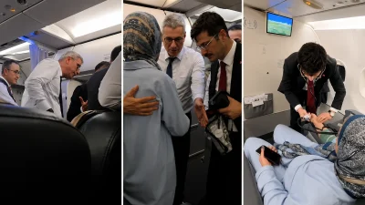 Uçuş sırasında aniden rahatsızlanan kadın yolcunun imdadına, aynı uçakta seyahat